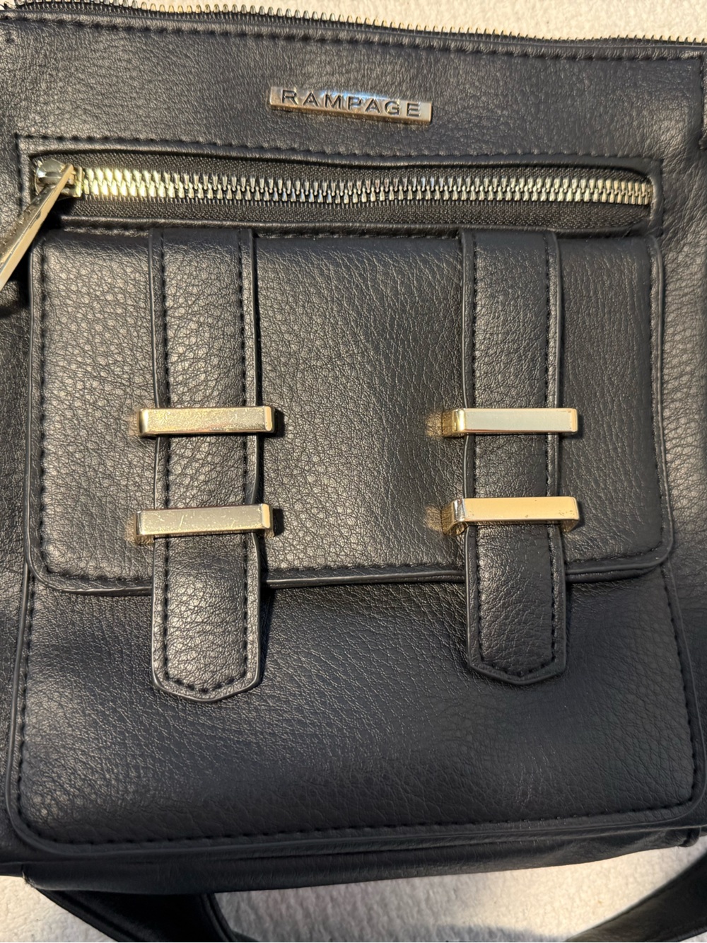 Rampage Black Faux-Leather Messenger Bag with Gold Accents